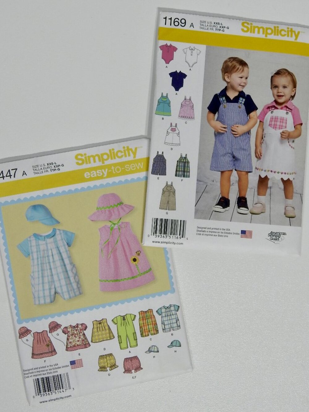 Simplicity 1169 & 1447 Baby Clothes Bundle Uncut Patterns XXS-L Unisex Sewing